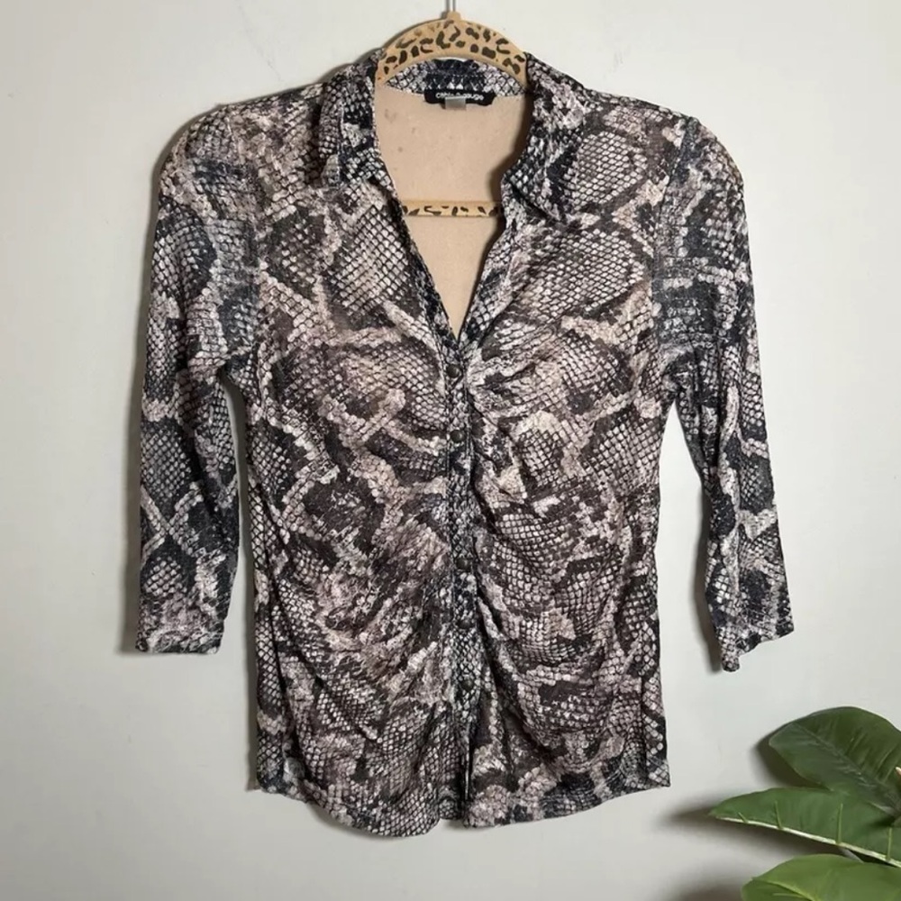 Cable and gauze snake print button down blouse